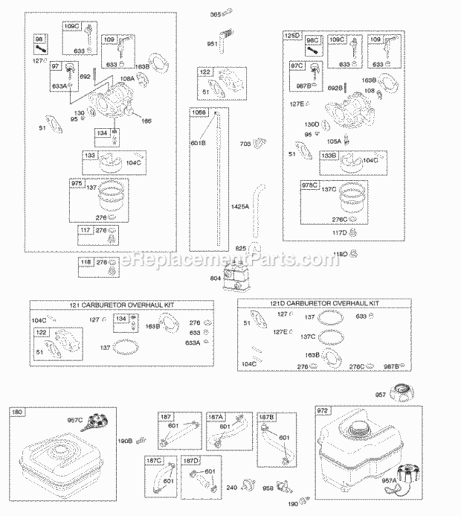 Carburetor_Fuel_Supply Diagram and Parts List for 15T212-1128-F8  Briggs and Stratton Engine